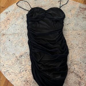 SHEIN Black Ruched Spaghetti-Strap Mini Dress